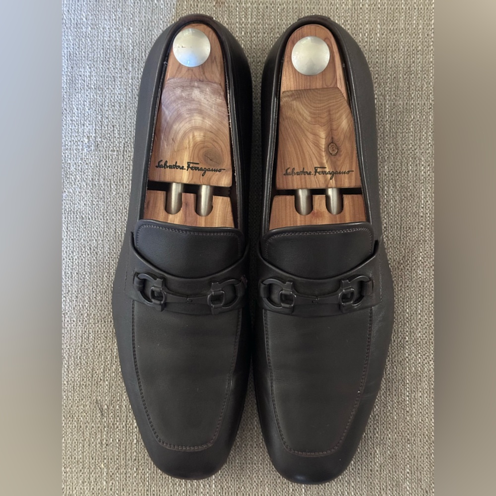 Salvatore Ferragamo Gancini Brown Leather Men’s Dress Loafers Shoe Size 11.5 D - Picture 11 of 15